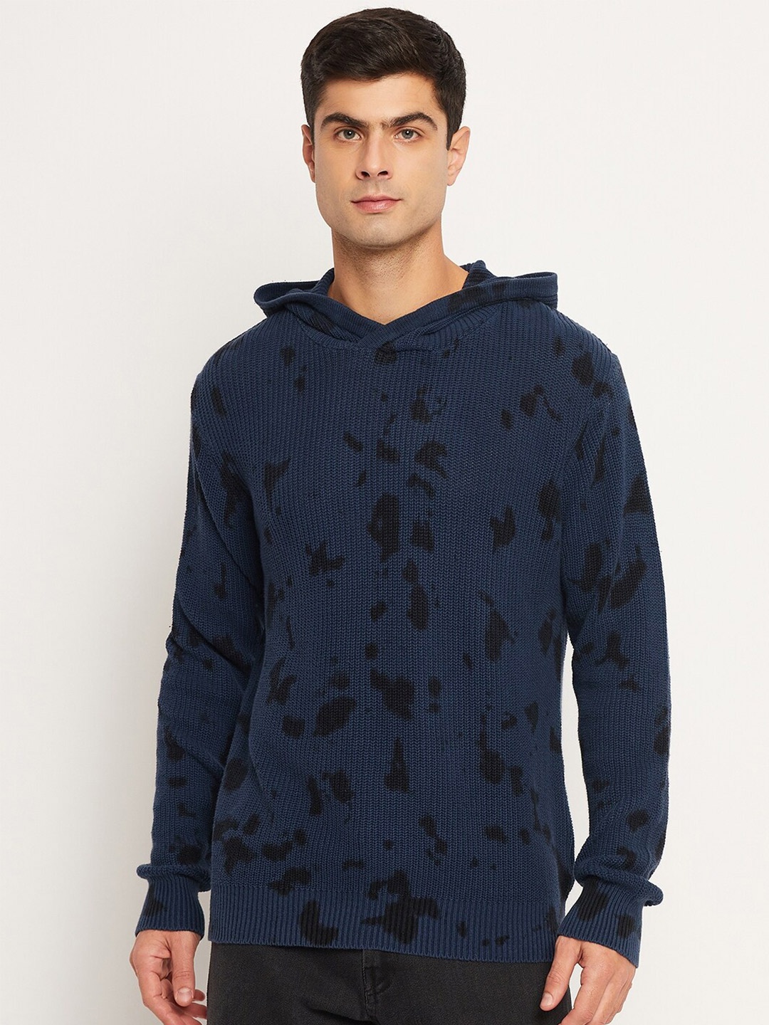 

Club York Abstract Printed Hooded Acrylic Pullover Sweater, Navy blue