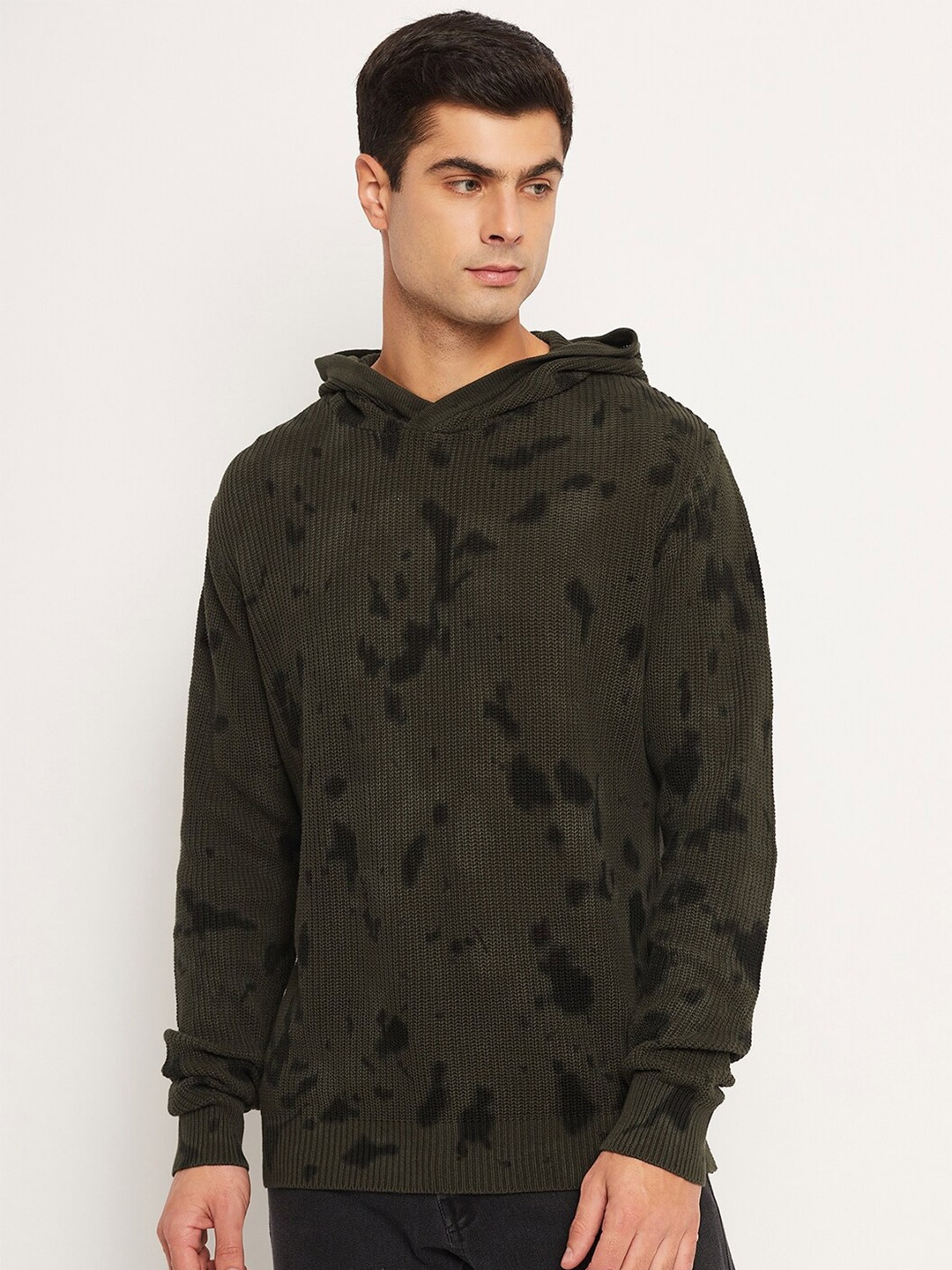 

Club York Abstract Printed Hooded Acrylic Pullover Sweater, Olive