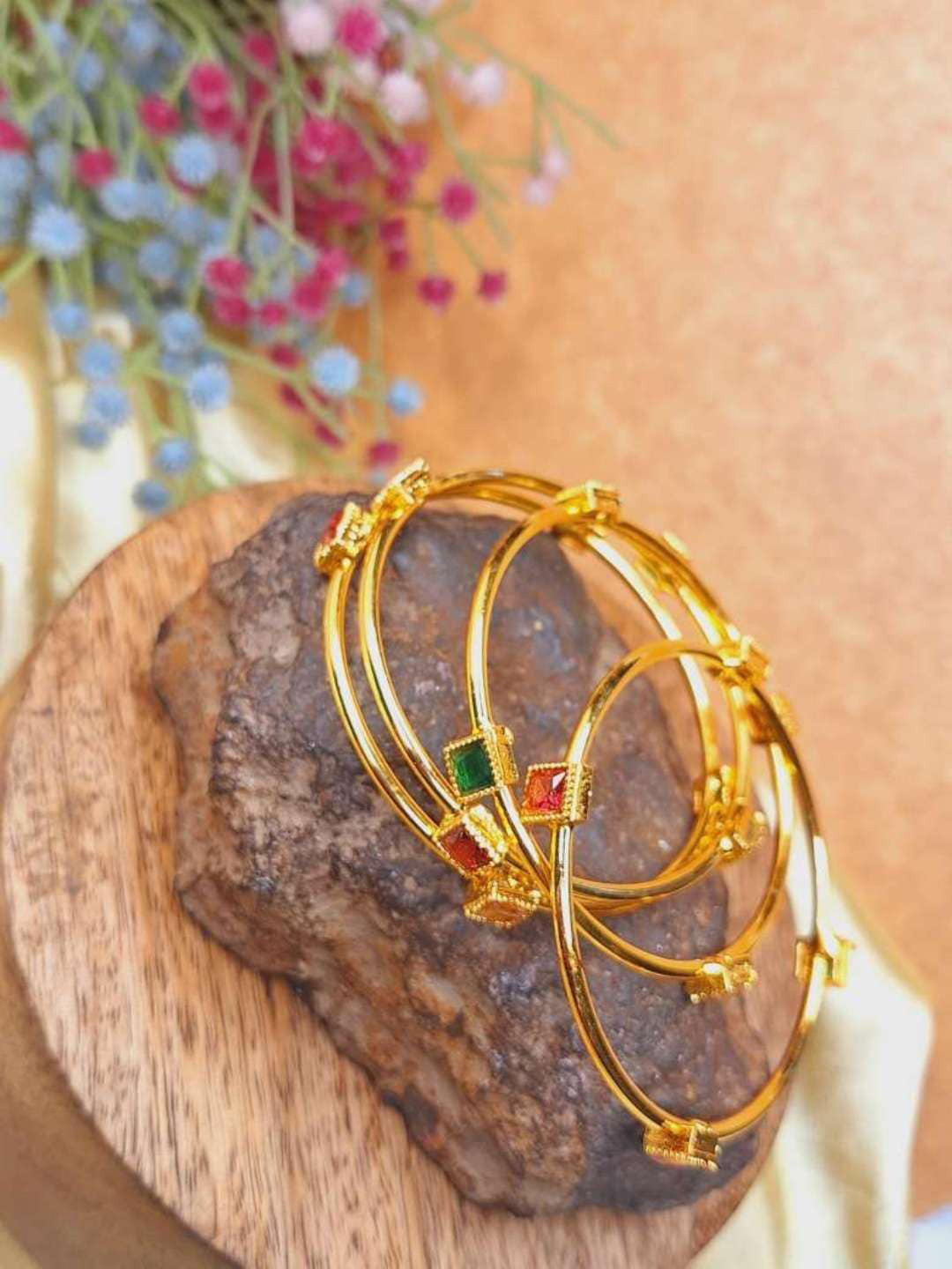 

Crunchy Fashion Set Of 4 Gold Plated Stone-Studded Bangles