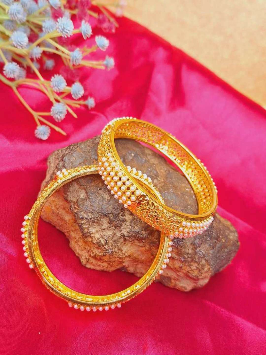 

Crunchy Fashion Set Of 2 Gold Plated Beaded Bangles