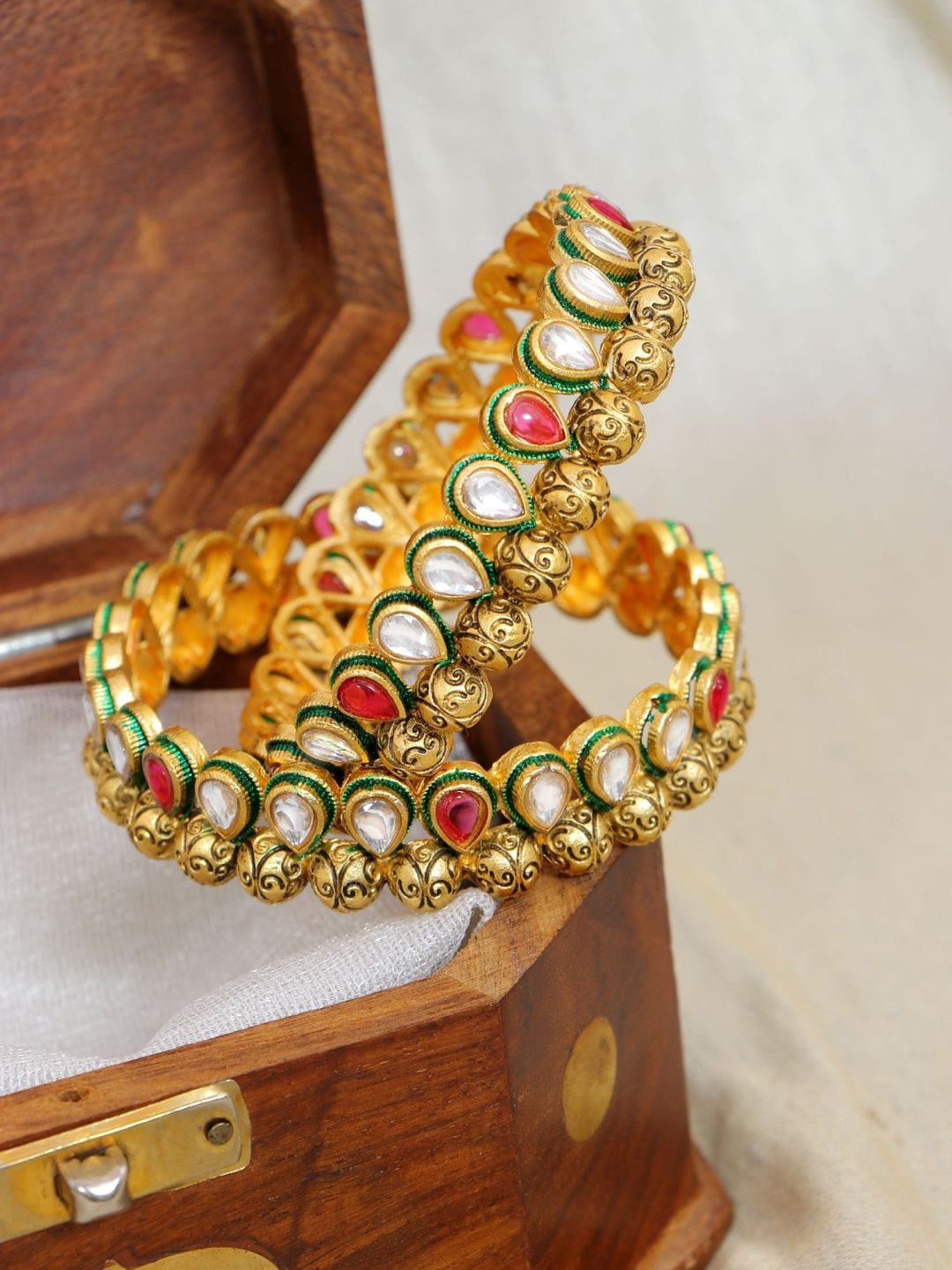 

Crunchy Fashion Set Of 2 Gold-Plated Kundan-Studded Bangles