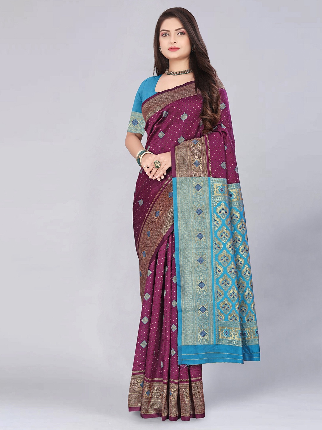 

MUKHITA Woven Design Silk Blend Designer Banarasi Saree, Purple