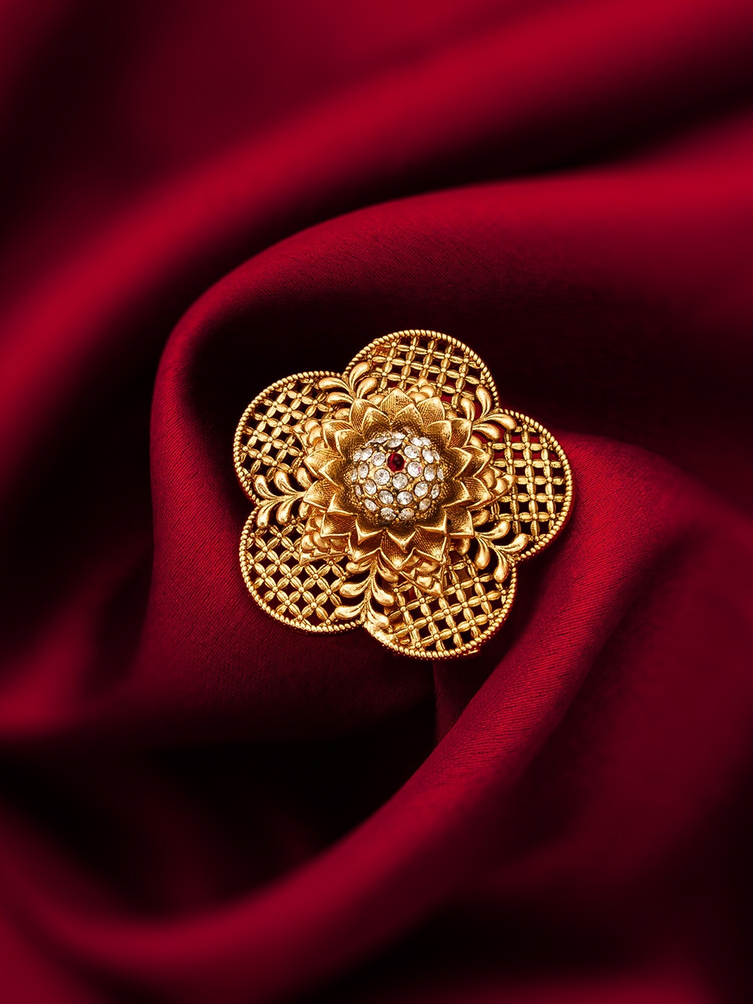 aadita Gold Plated Stones Studded Adjustable Finger Ring