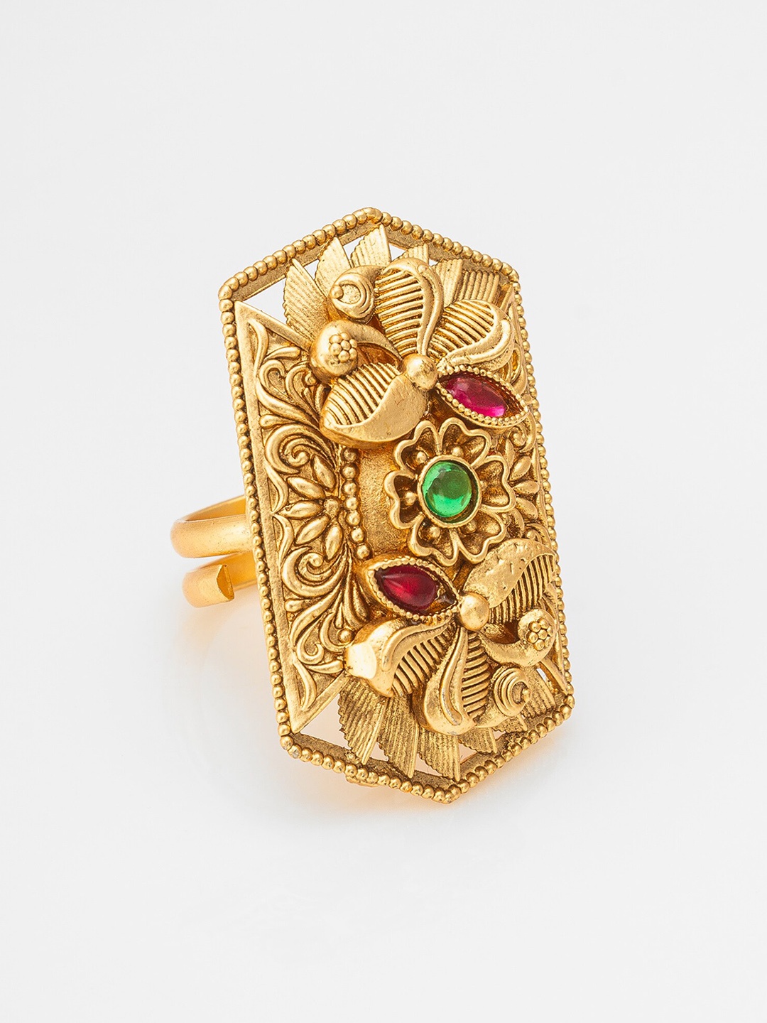 aadita Gold Plated Kundan Studded Adjustable Finger Ring
