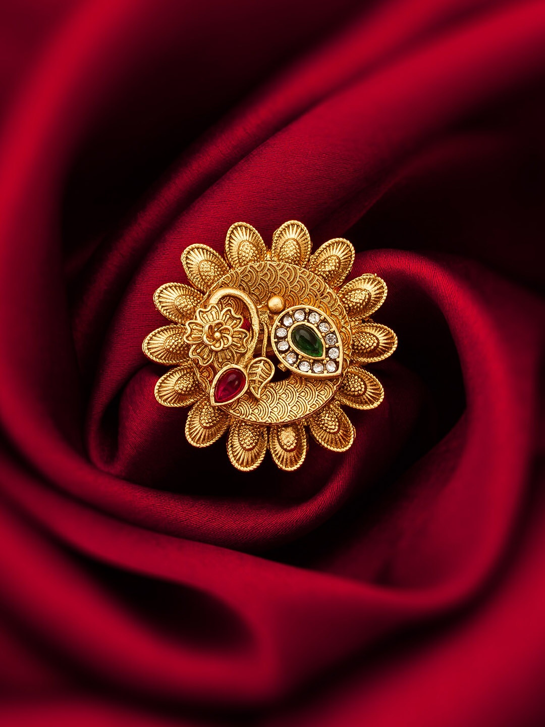 

aadita Gold Plated Kundan-Studded Adjustable Finger Ring