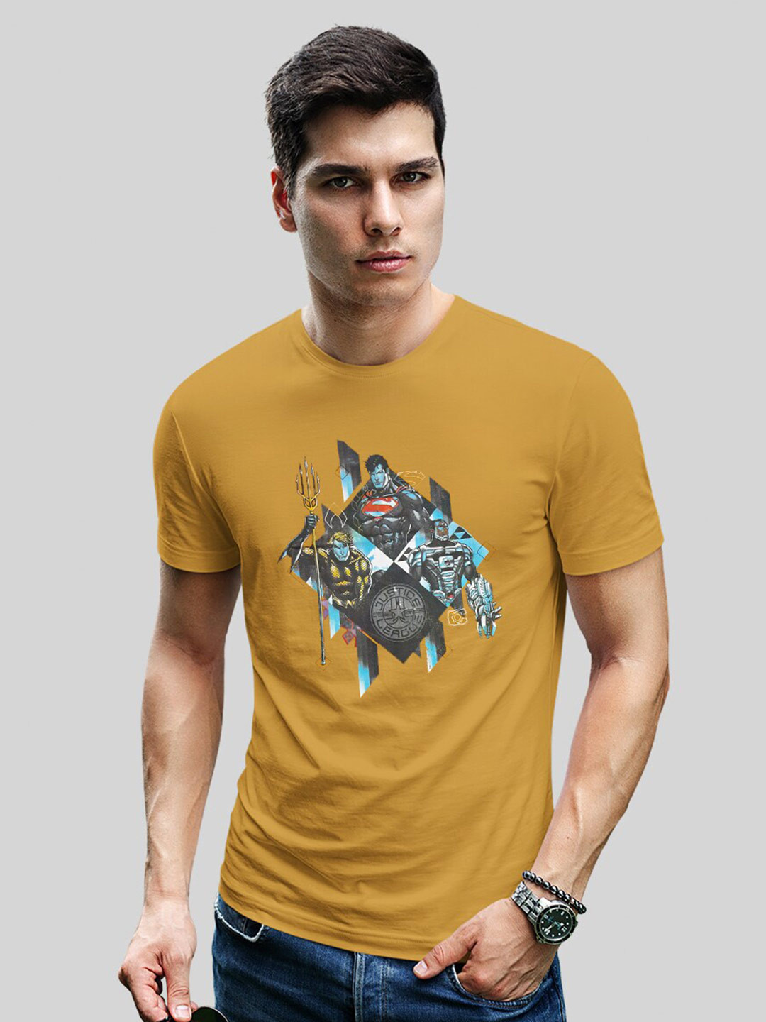 

Minute Mirth Justice League Printed Round Neck T-shirt, Yellow