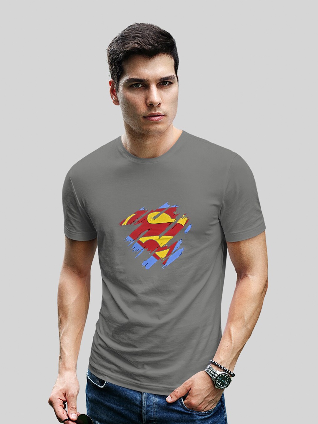 

Minute Mirth Superhero Printed T-shirt, Grey
