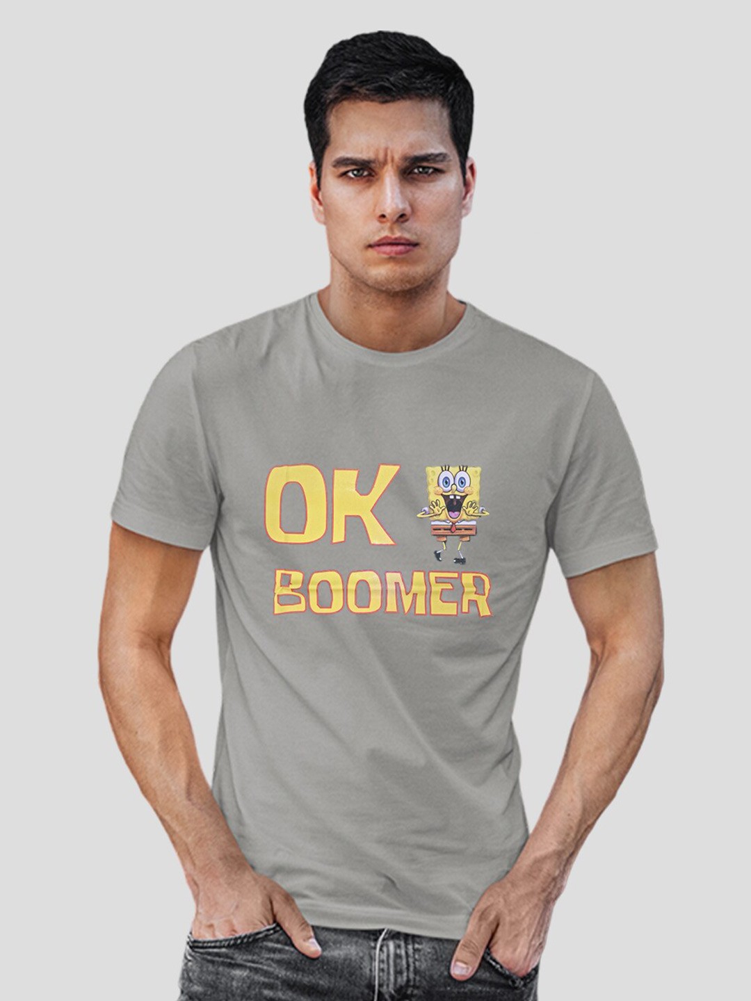 

Minute Mirth Sponge Bob Humour and Comic Printed T-shirt, Grey