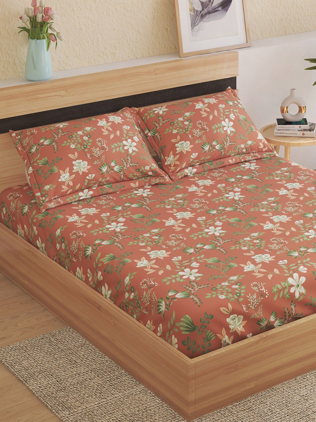 

Home Centre Brown & White 120 TC Flat Single Bedsheet with 2 Pillow Covers