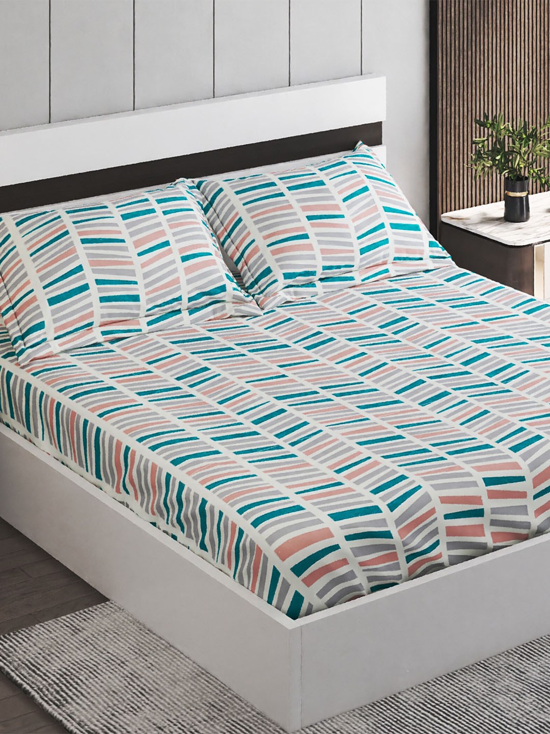 

Home Centre Teal & Grey 120 TC Single Bedsheet with 2 Pillow Covers
