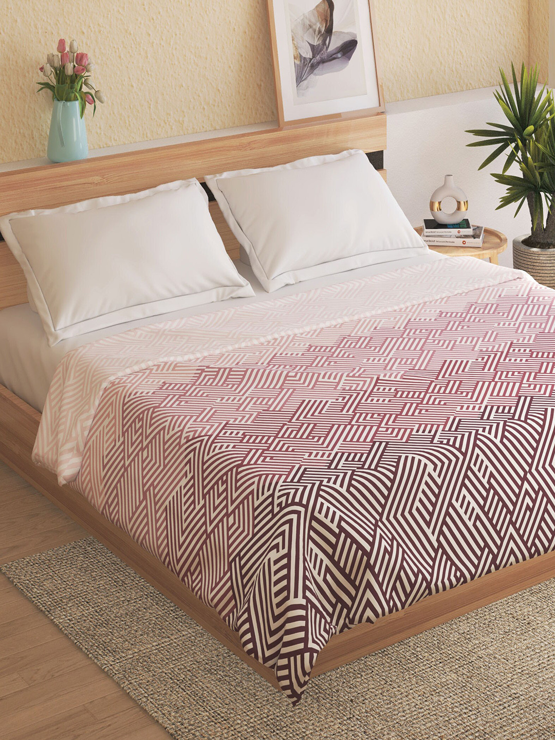 

Home Centre Grecian Maroon & White Geometric 120 GSM Mild Winter Double Bed Blanket