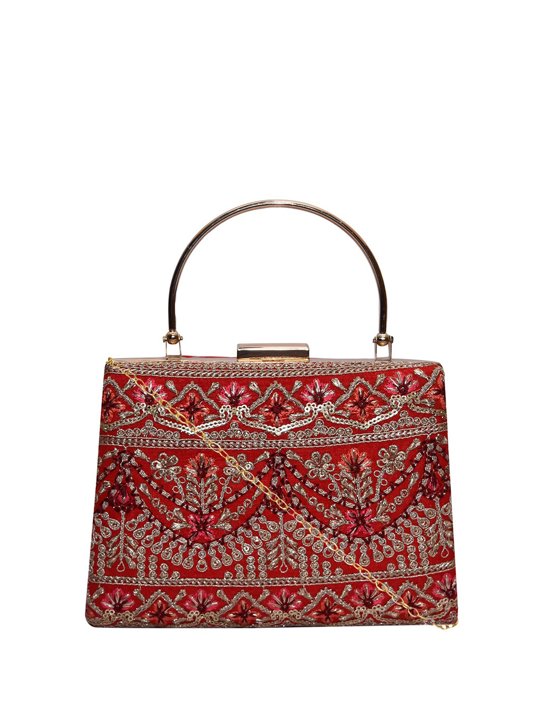 

HORRA Zari Embellished Box Clutch, Red