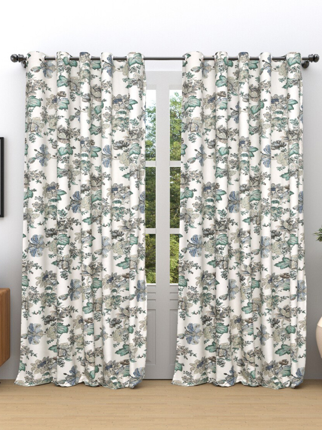 

EasyGoods Anokhi Green & White Floral Black Out Long Door Curtain