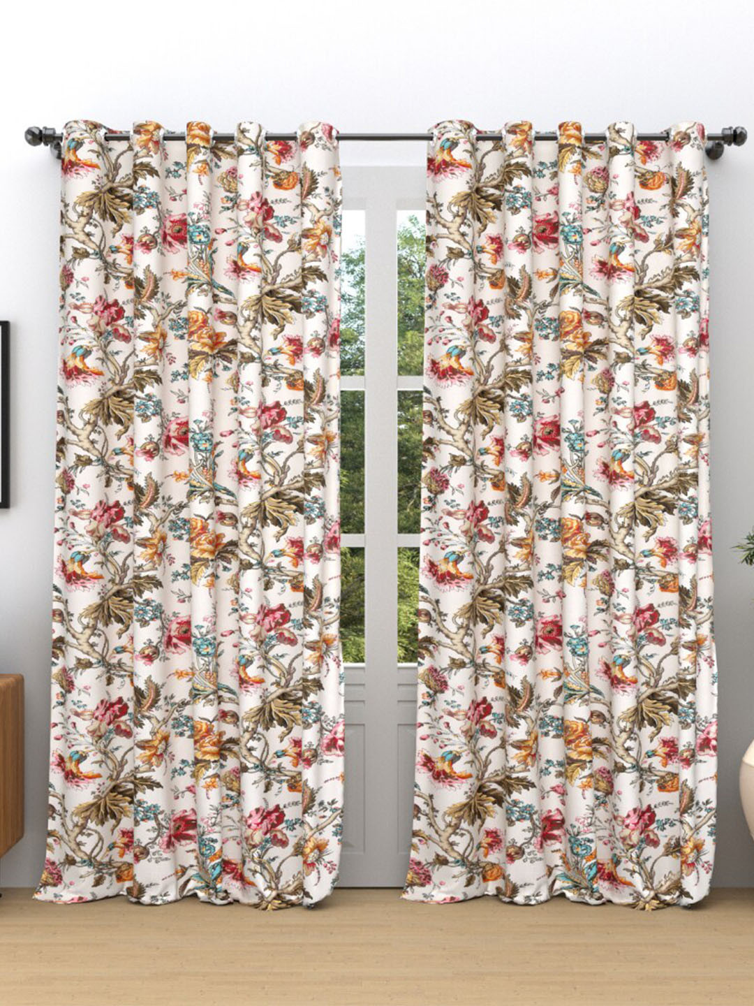 

EasyGoods Red & White 2 Pieces Floral Black Out Long Door Curtains