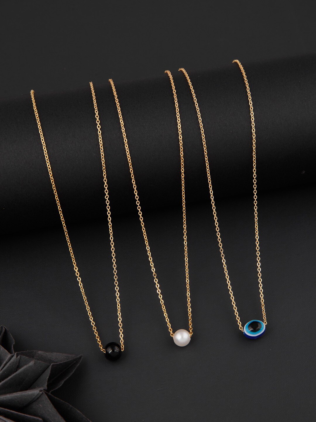 

DressBerry Set Of 3 Gold-Plated Stone Studded Brass Chain