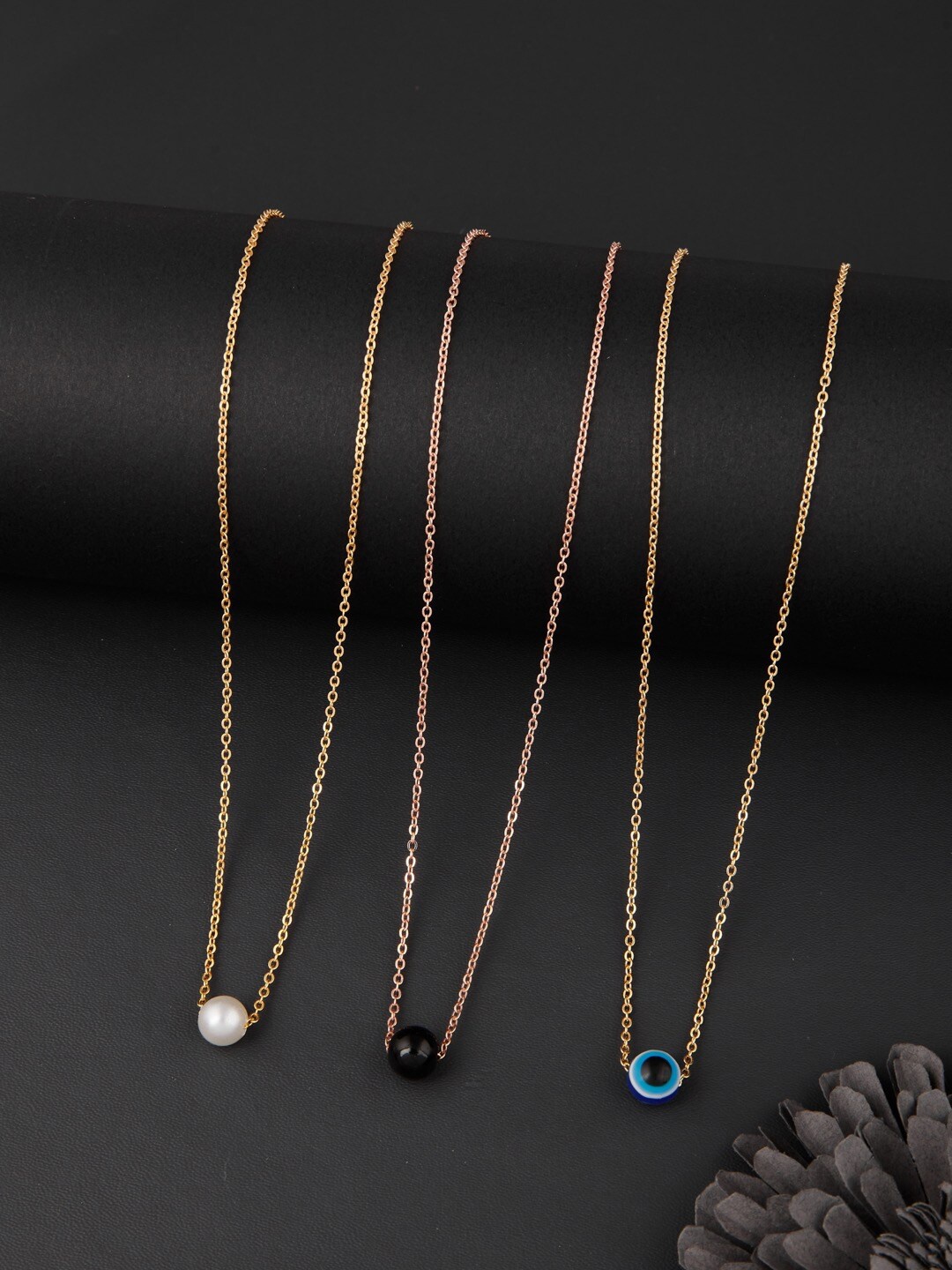 

DressBerry Set Of 3 Gold-Plated Stone Studded Brass Chain