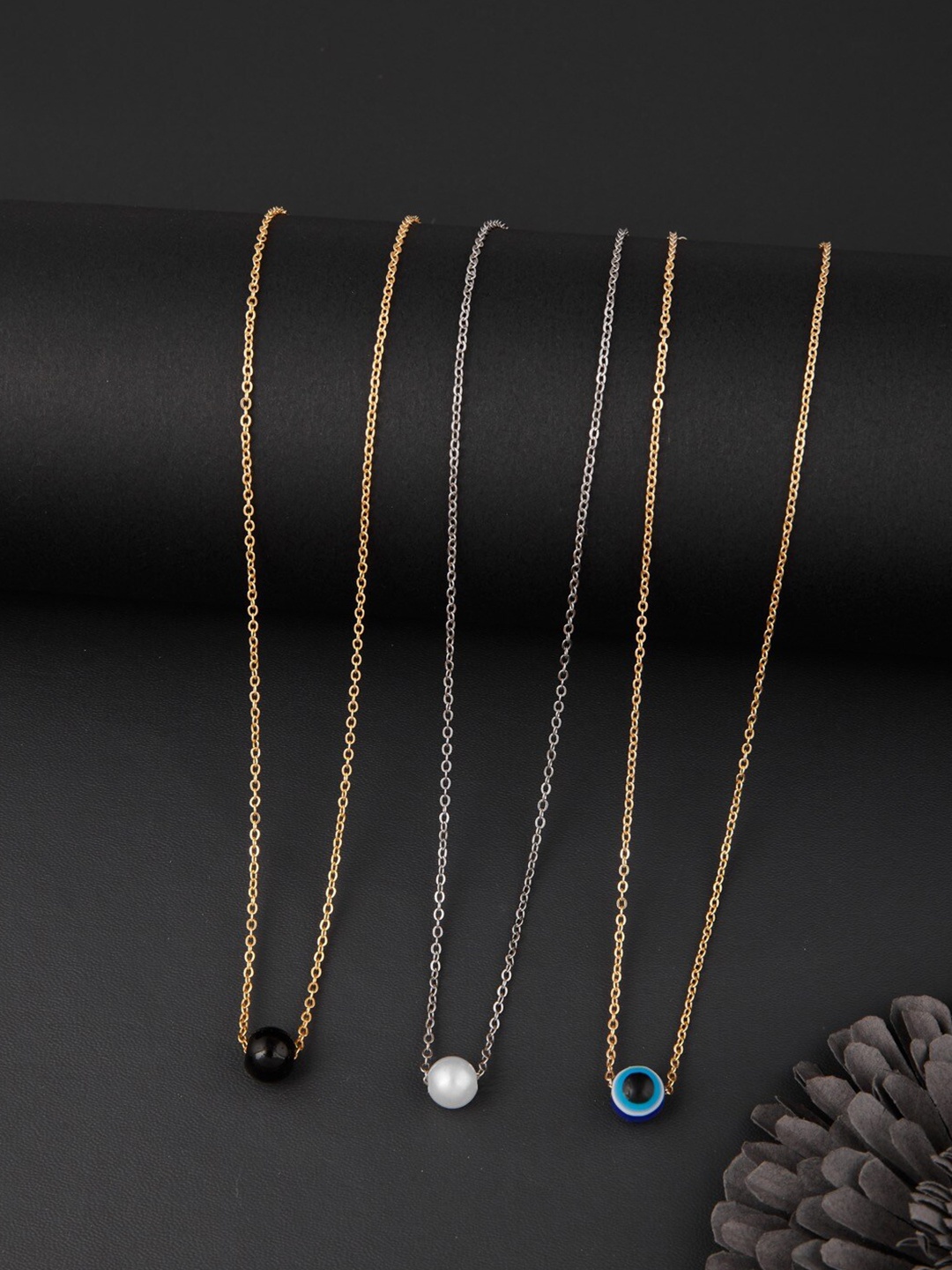 

DressBerry Set Of 3 Gold-Plated Stone Studded Brass Chain