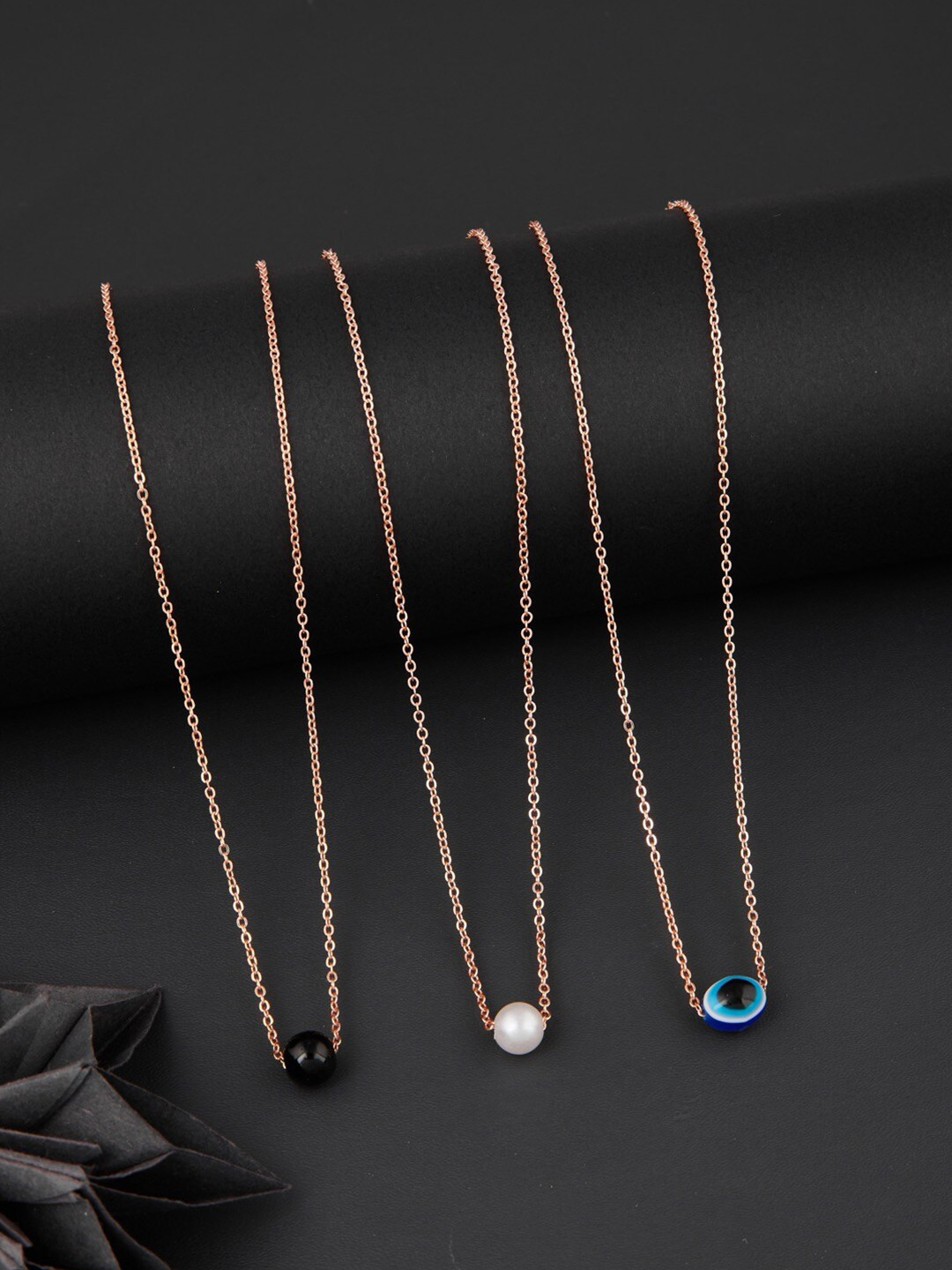 

DressBerry Set Of 3 Gold-Plated Stone Studded Brass Chain