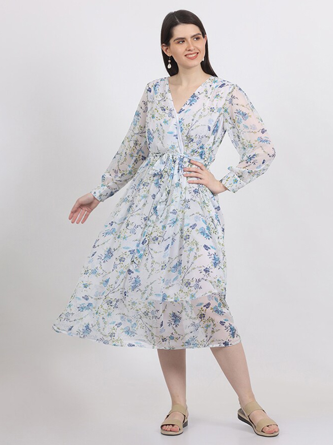 

MAIYEE Floral Printed Fit & Flare Midi Dress, White