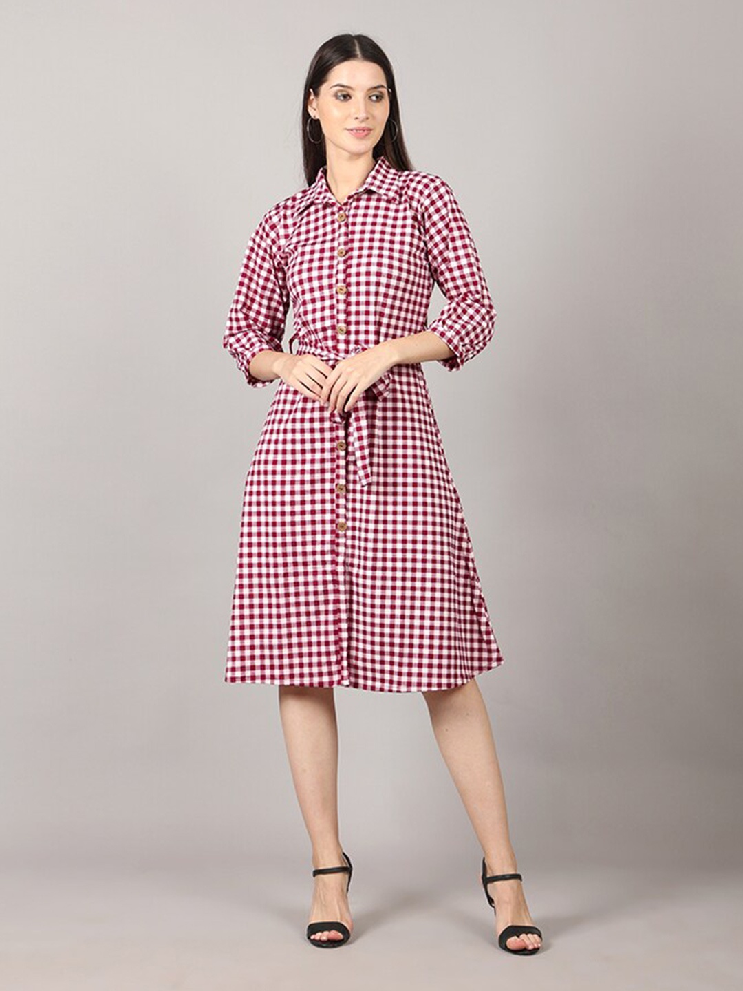 

MAIYEE Checked Shirt Dress With Belt, White