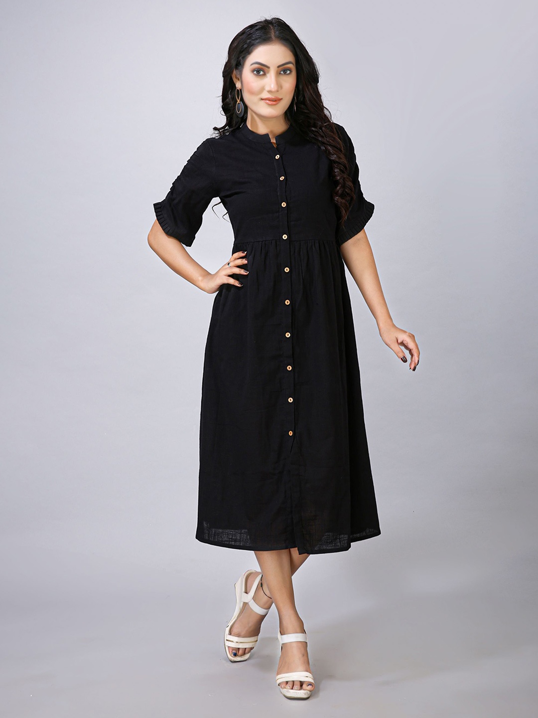 

MAIYEE Mandarin Collar Shirt Dress, Black