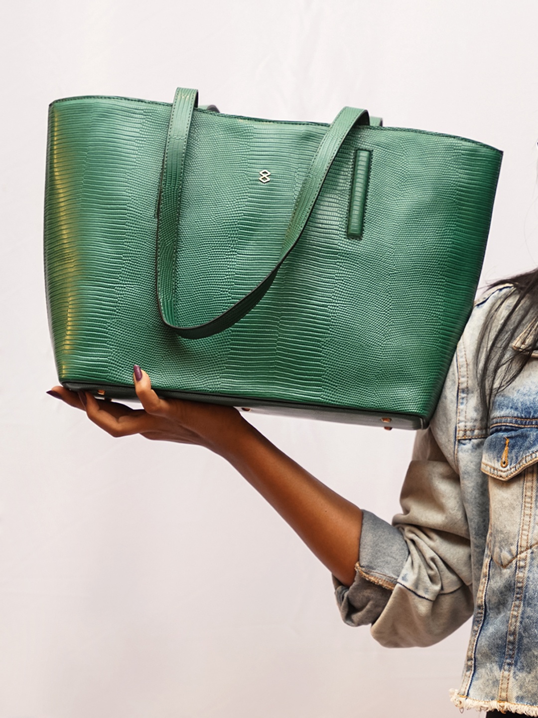 HORRA Textured Structured Oversized Shoulder Bag, Green