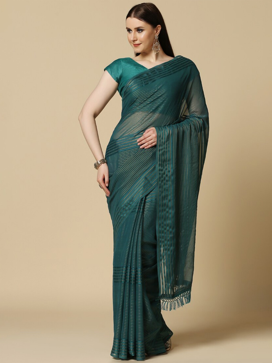 

ASISA Striped Saree, Teal