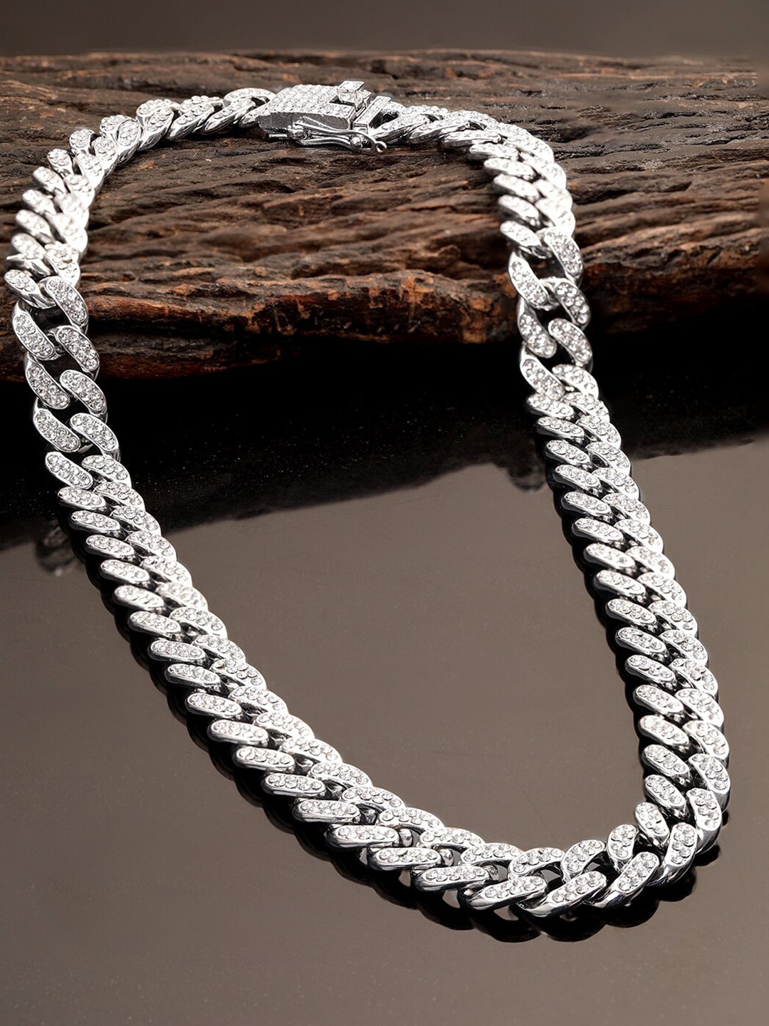 

The Roadster Lifestyle Co. Rhodium-Plated CZ-Studded Link Chain, Silver