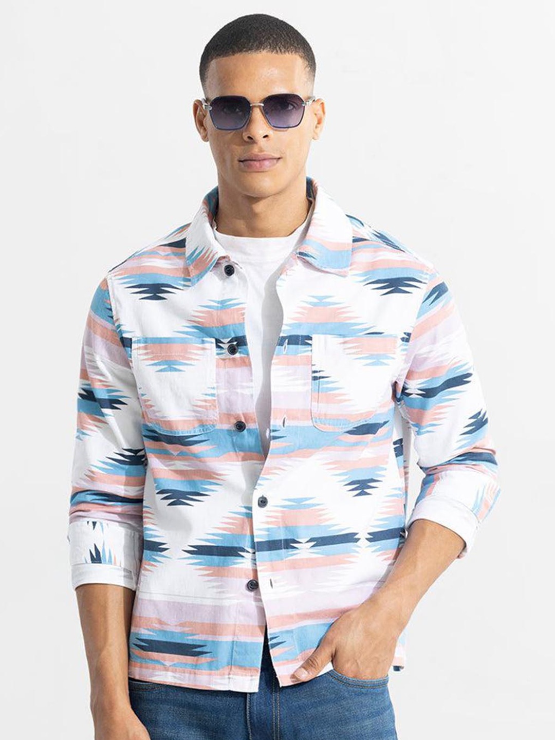 

Snitch Pink Classic Boxy Abstract Printed Pure Cotton Casual Shirt