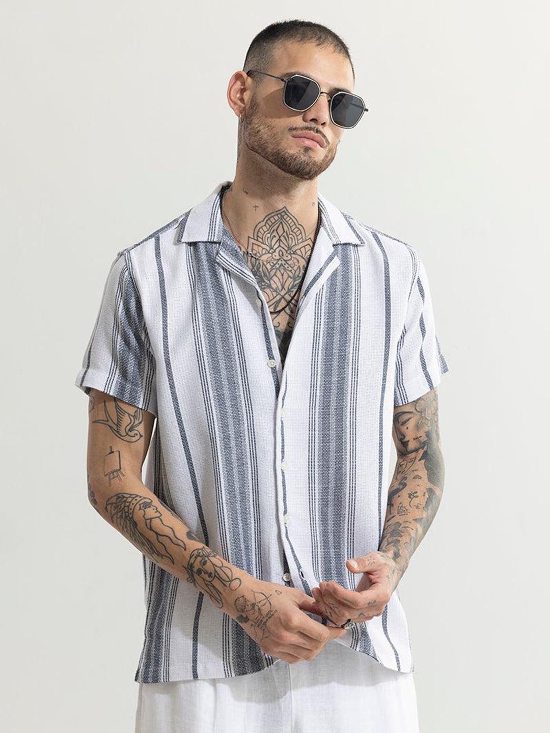 

Snitch Grey Classic Boxy Striped Pure Cotton Casual Shirt