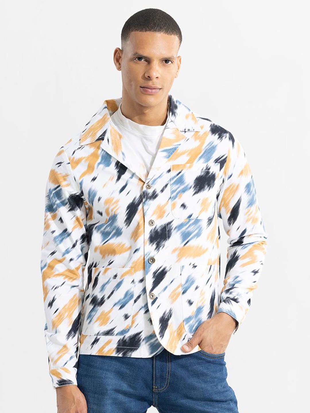 

Snitch Blue Classic Boxy Abstract Printed Pure Cotton Casual Shirt