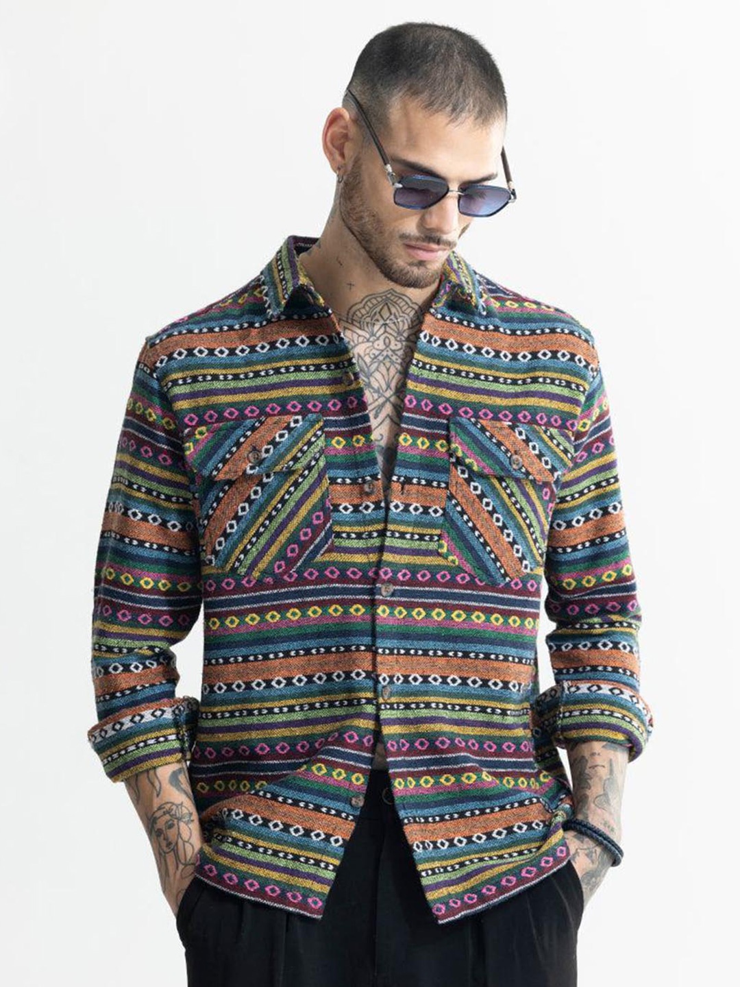 

Snitch Classic Geometric Printed Pure Cotton Casual Shirt, Purple