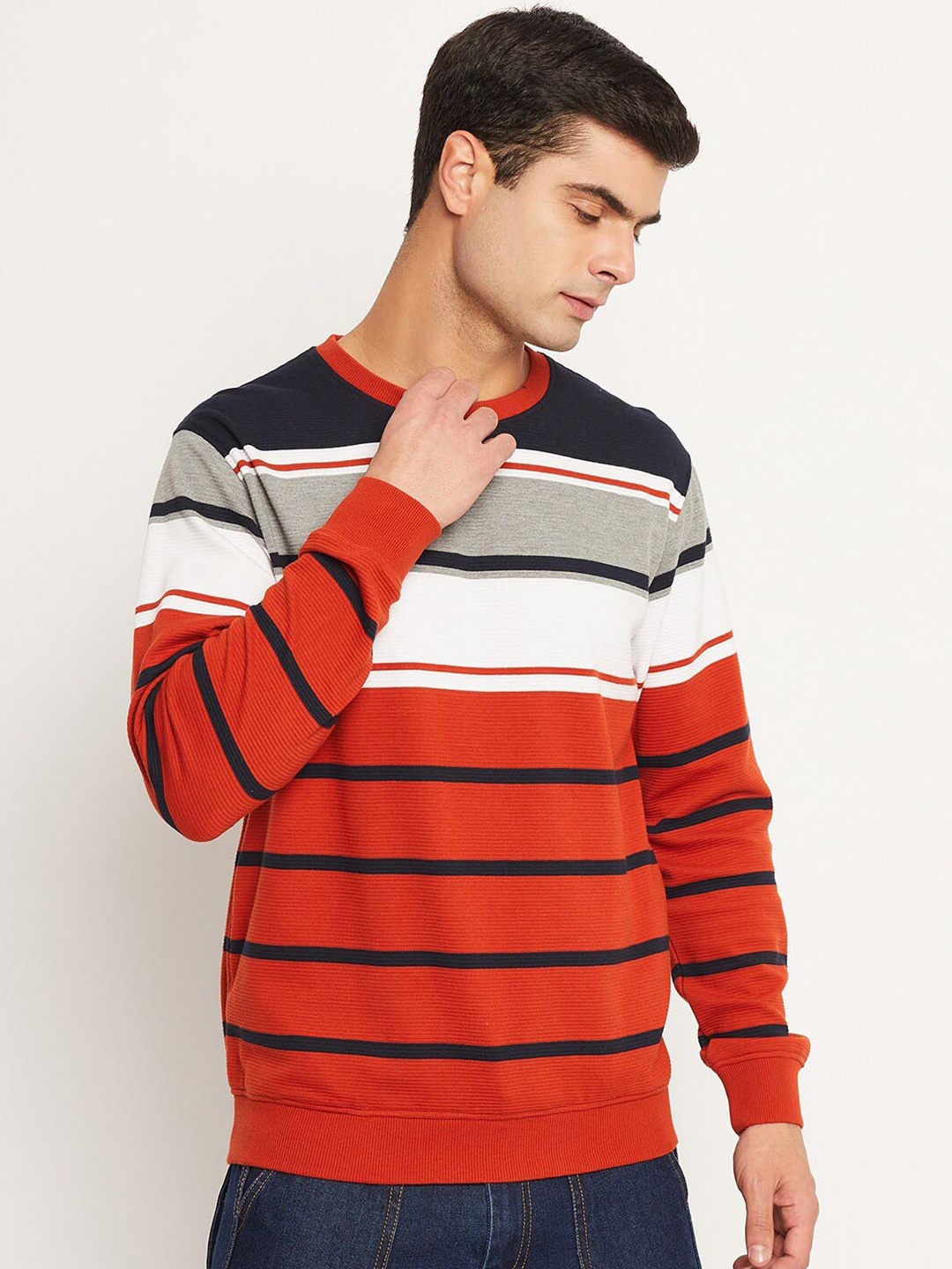 

Club York Striped Round Neck Cotton Sweatshirt, Red