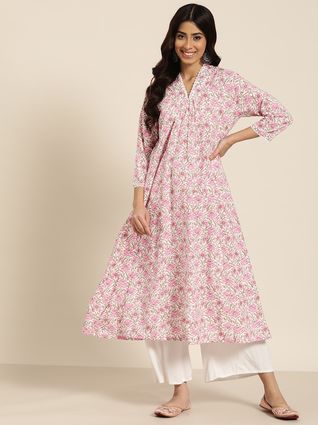 

HERE&NOW Floral Printed Pure Cotton Kurta, White