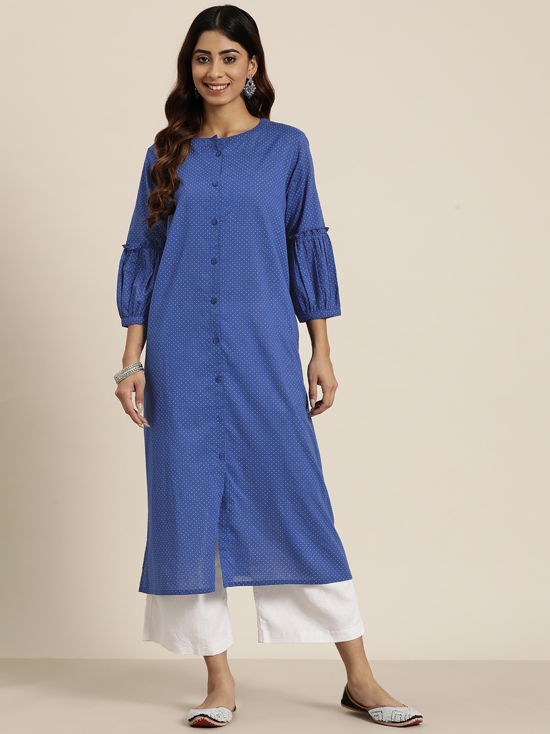 

HERE&NOW Cotton Printed Kurta, Blue