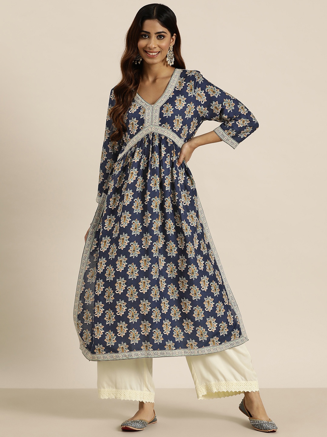 

HERE&NOW Paisley Print Empire Kurta, Navy blue