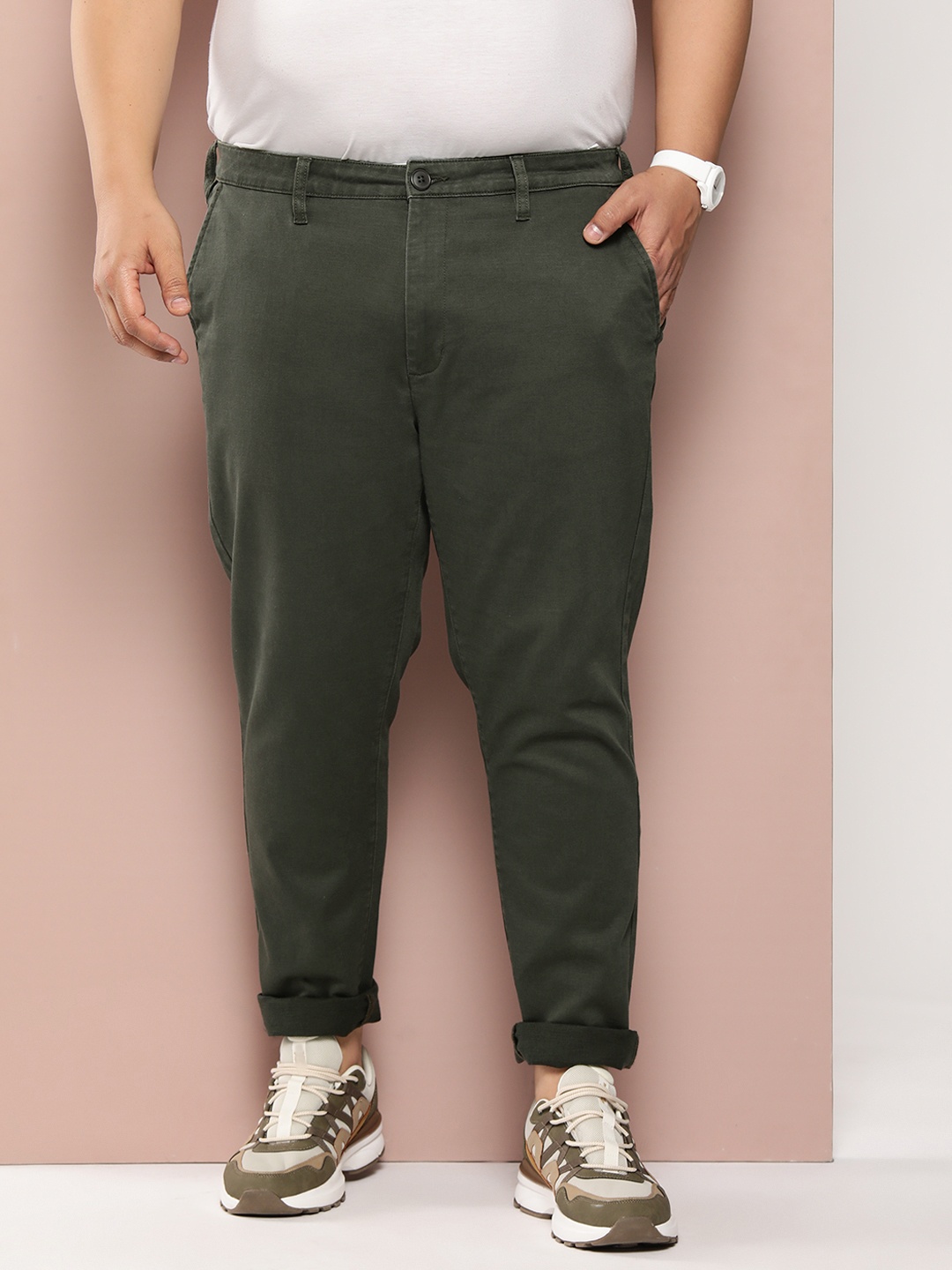 

Sztori Men Plus Size Solid Trousers, Olive