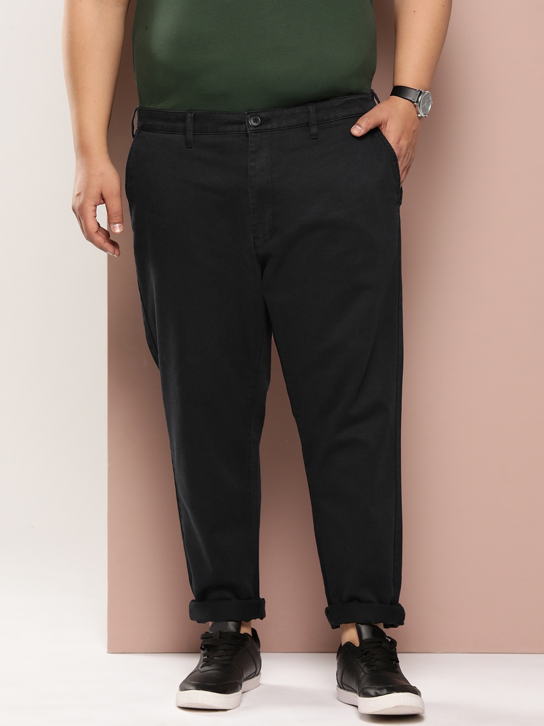 

Sztori Plus Size Men Solid Trousers, Black