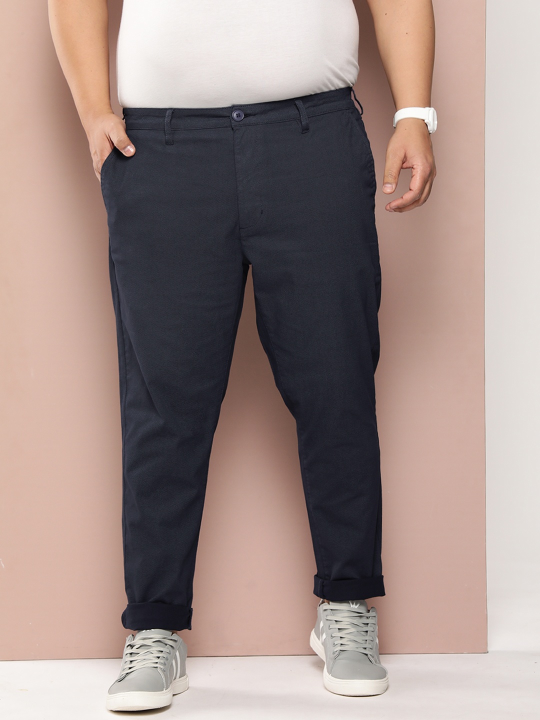 

Sztori Men Plus Size Textured Trousers, Navy blue