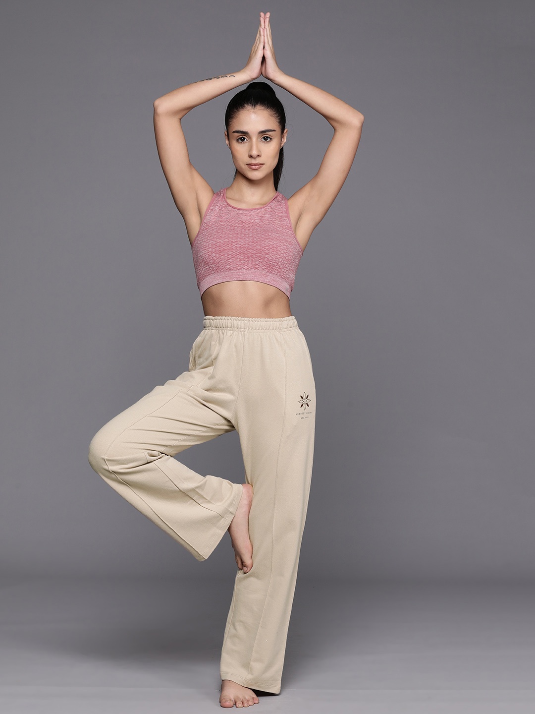 

HRX by Hrithik Roshan Women Pure Cotton Flared Fit Yoga Track Pants, Beige