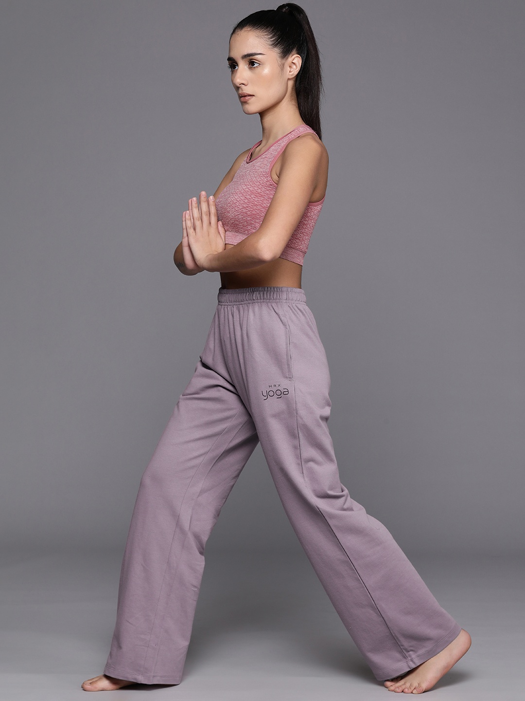 

HRX by Hrithik Roshan Women Pure Cotton Flared Fit Yoga Track Pants, Mauve