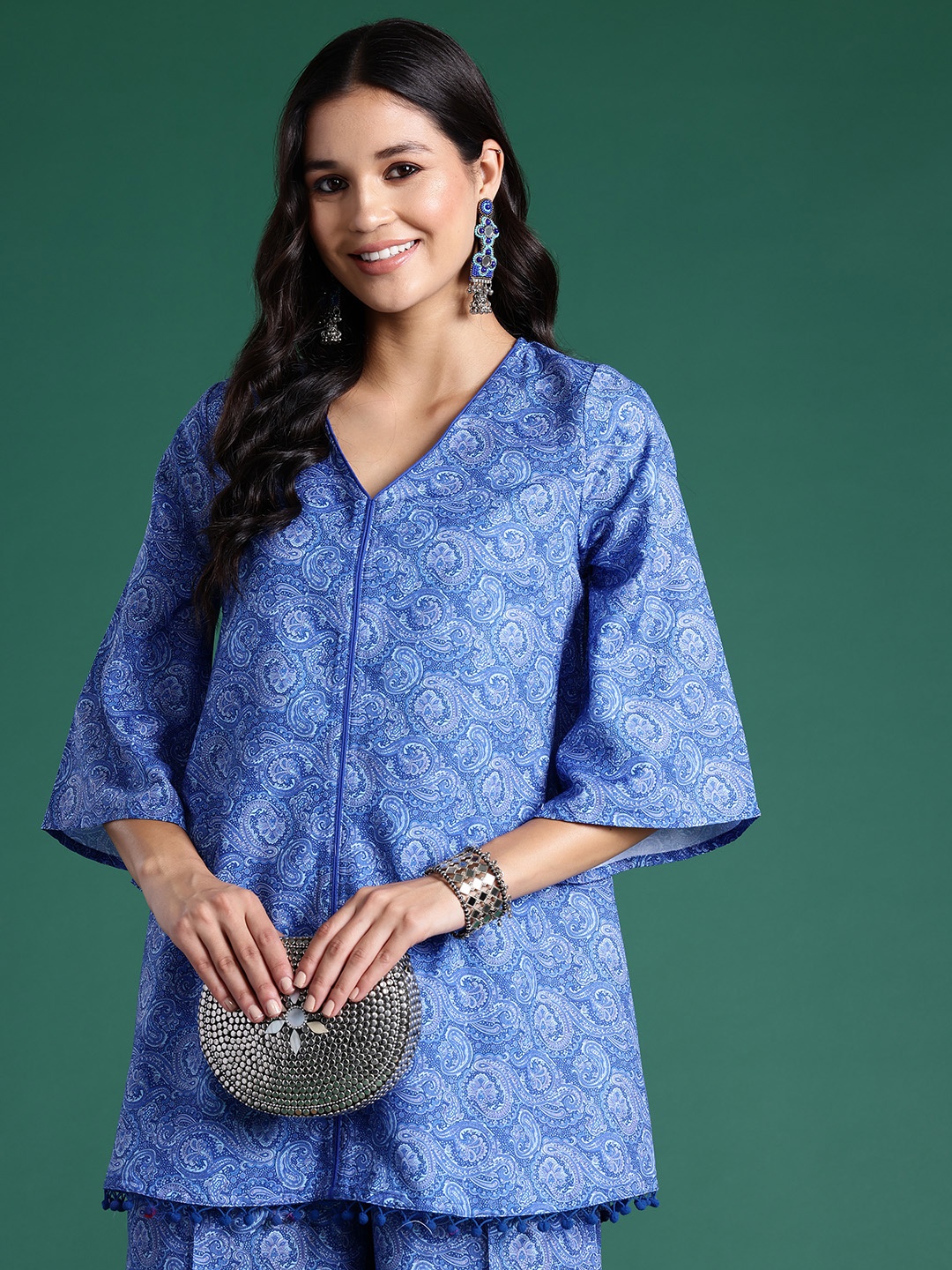 

Sangria Women Ethnic Motifs Printed Flared Sleeves Kurta with Palazzos, Blue