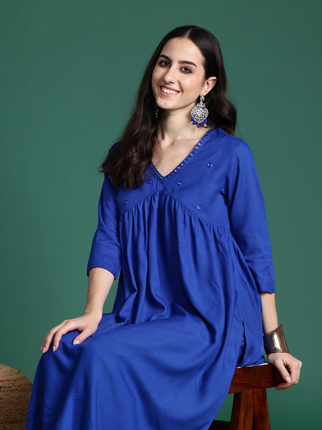 

Sangria Empire Mirror Work Kurta with Palazzos, Blue
