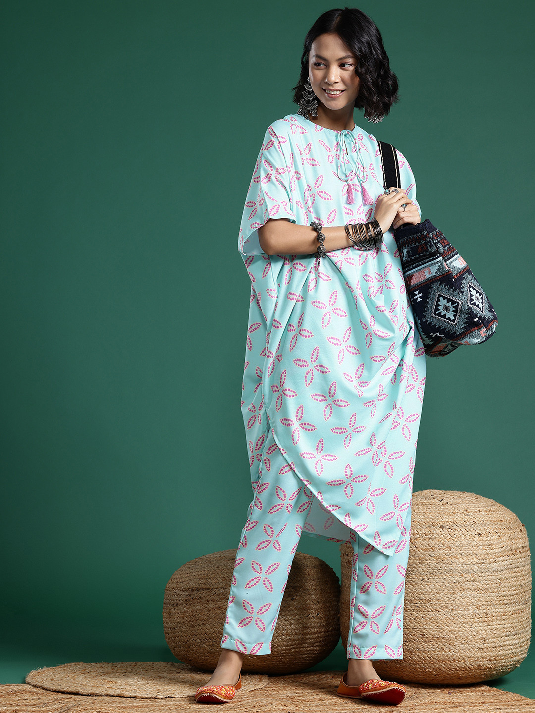 

Sangria Ethnic Motifs Printed Asymmetric Kurta with Trousers, Blue