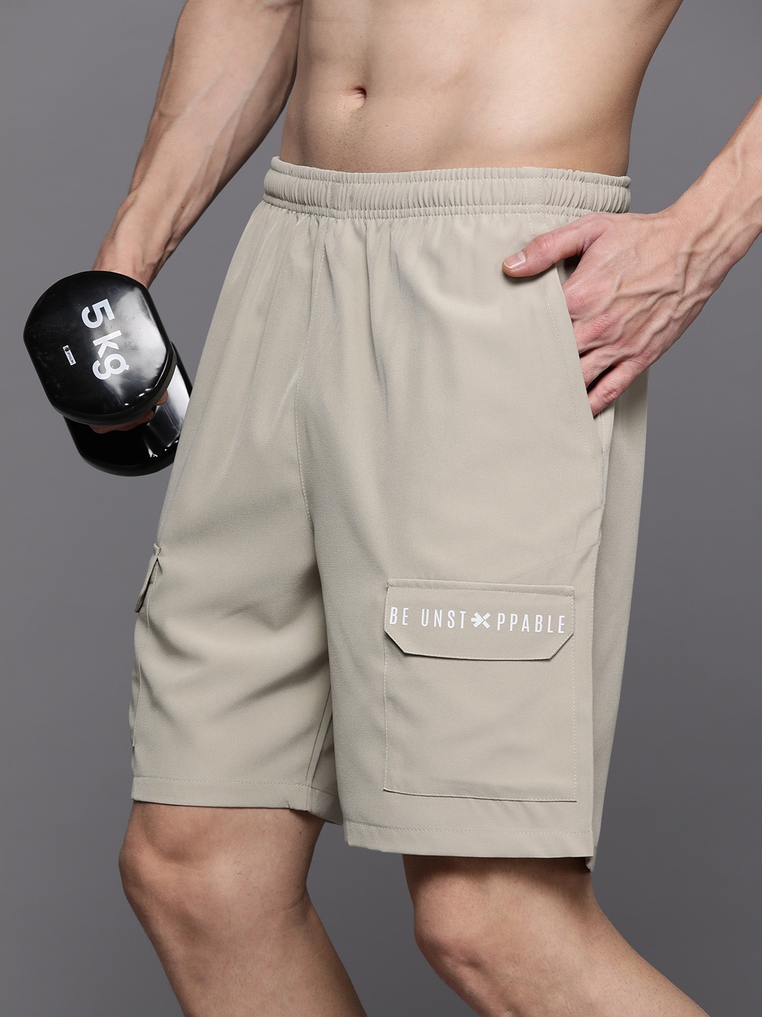 

HRX by Hrithik Roshan Men Rapid-Dry Training Shorts, Beige
