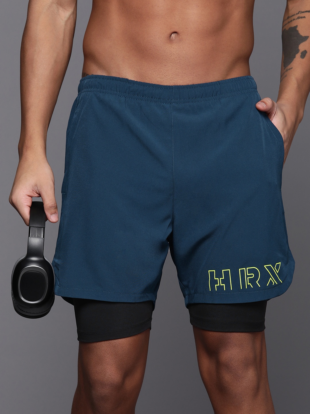 

HRX by Hrithik Roshan Men Rapid-Dry Training Shorts, Teal