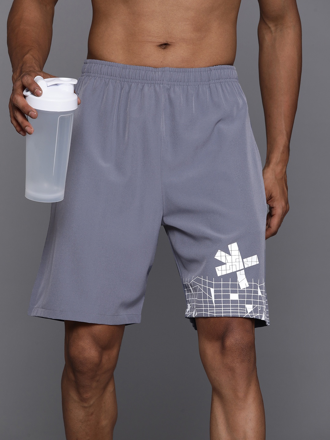 

HRX by Hrithik Roshan Men Printed Rapid-Dry Training Shorts, Grey