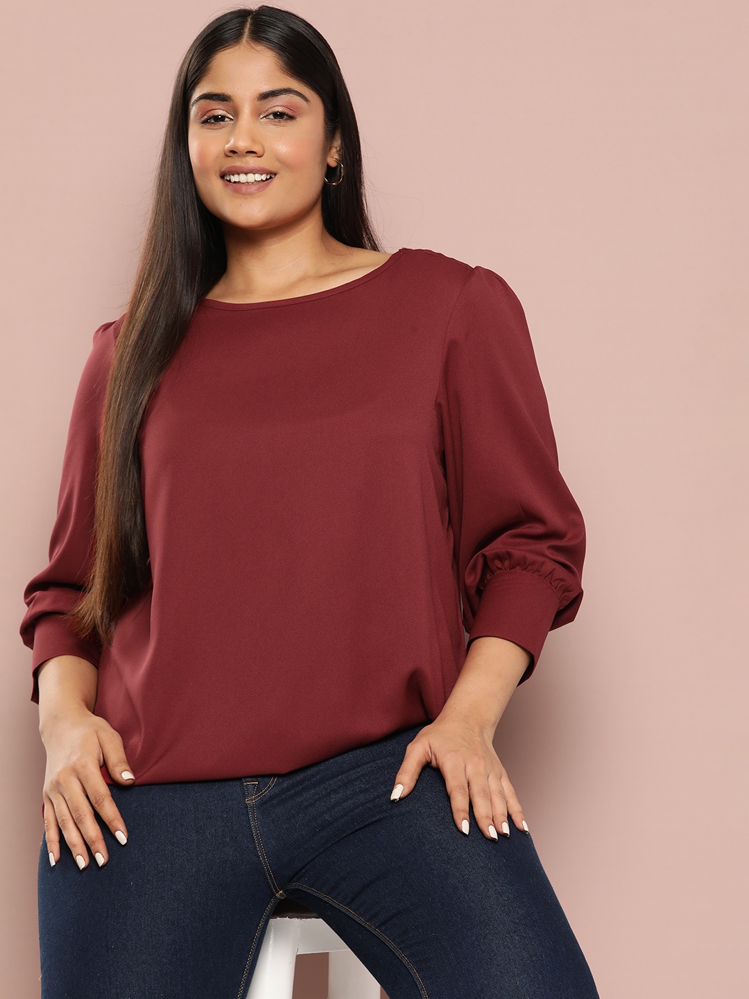 

Sztori Plus Size Puff Sleeves Top, Rust