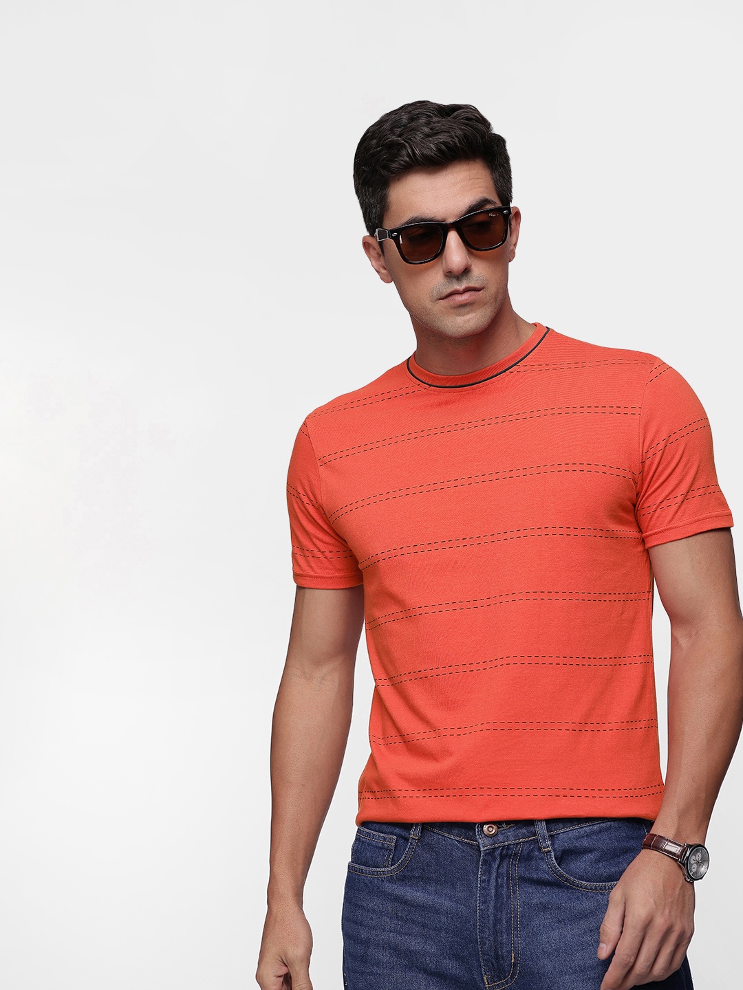 

French Connection Men Striped T-shirt, Red