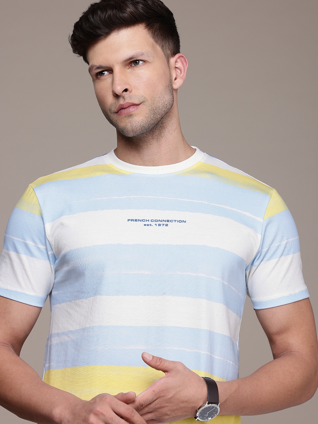 

French Connection Men Printed Pure Cotton T-shirt, White